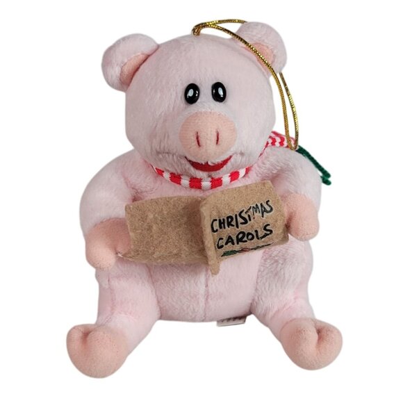 Kurt S Adler Pig Plush Christmas Ornament Holiday Christmas Carol Scarf No Sound - Picture 1 of 10